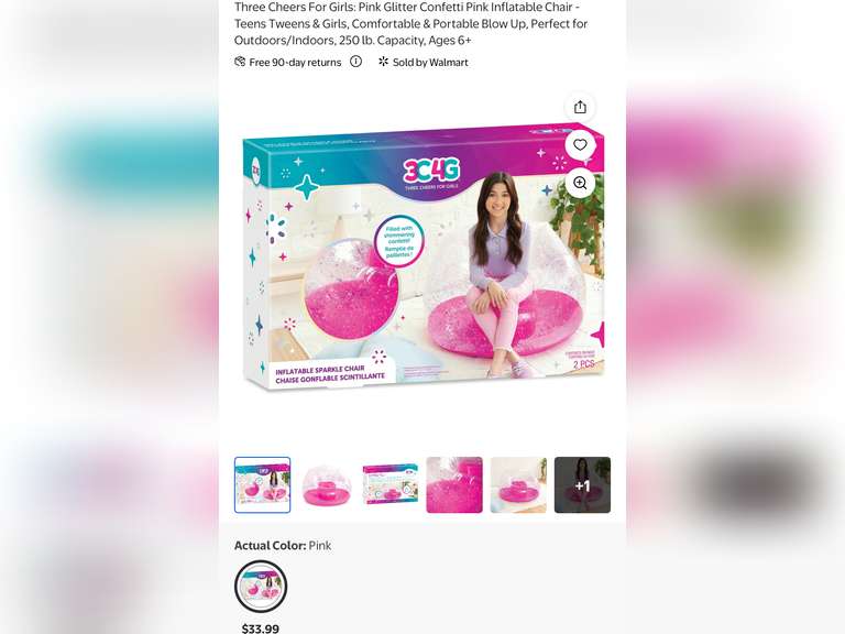 Pink Glitter Confetti Pink Inflatable Chair Ages 6+