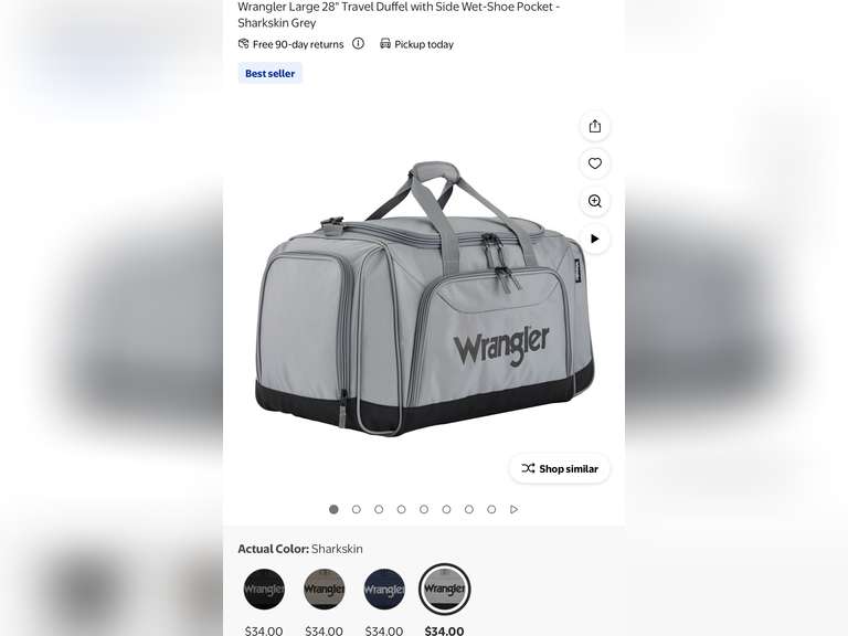 Wrangler Large 28" Travel Duffel with Side Wet-Shoe Pocket - Sharkskin Grey
