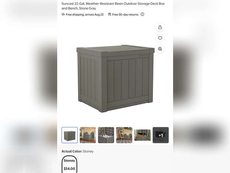 Suncast 22-Gal. Weather-Resistant Resin Outdoor Storage Deck Box and Bench, Stone Gray