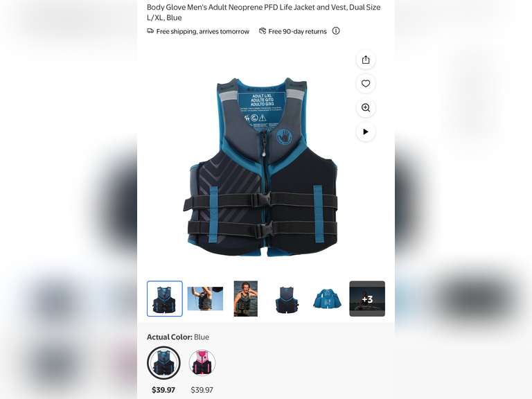 Body Glove Men's Adult Neoprene PFD Life Jacket and Vest, Dual Size L/XL, Blue