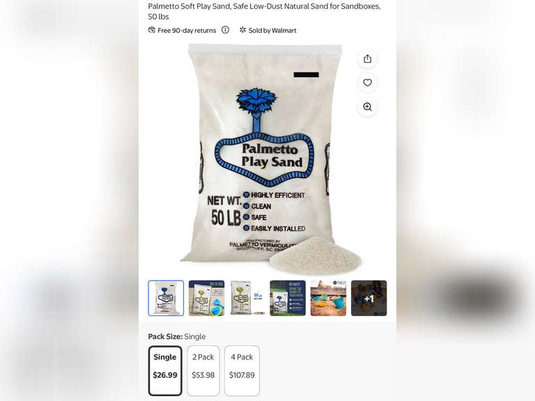 Palmetto Soft Play Sand, Safe Low-Dust Natural Sand for Sandboxes, 50 lbs