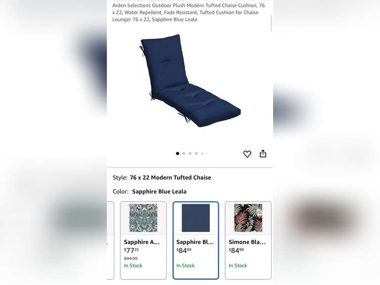 Arden Selections Outdoor Plush Modern Tufted Chaise Cushion, 76 x 22