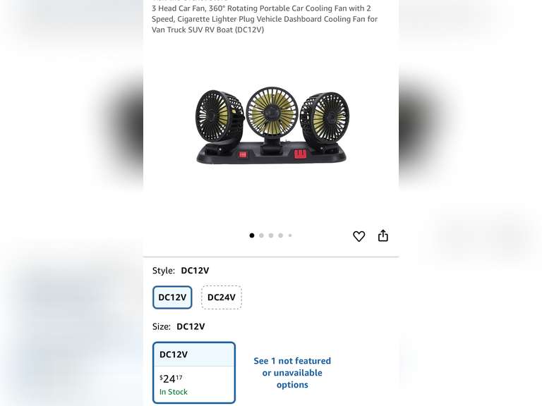 3 Head Car Fan, 360° Rotating Portable Car Cooling Fan