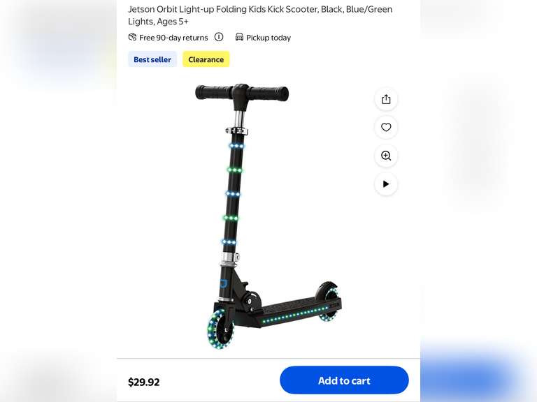 Jetson Orbit Light-up Folding Kids Kick Scooter, Black, Blue/Green Lights