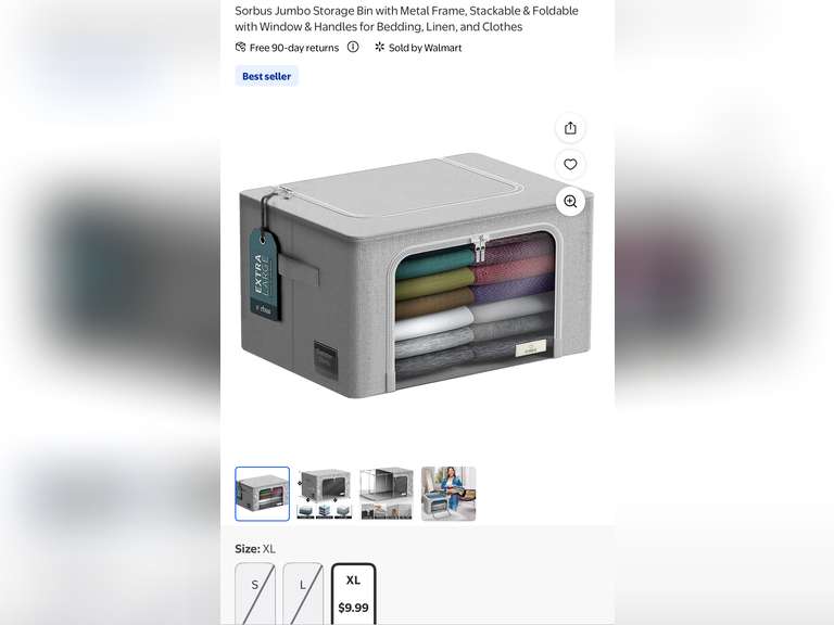 Sorbus Jumbo Storage Bin with Metal Frame, Stackable & Foldable with Window & Handles for Bedding, L