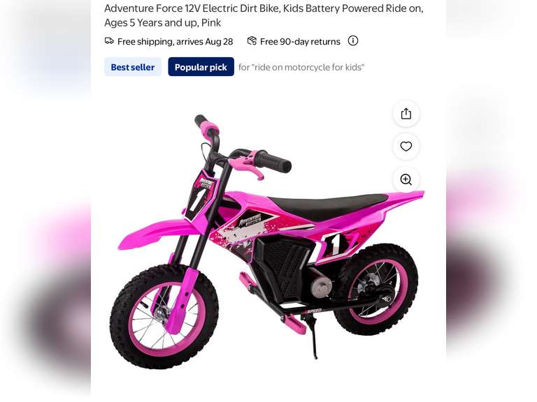 Adventure Force 12V Electric Dirt Bike, Kids Battery Powered Ride on, Ages 5 Years and up, Pink