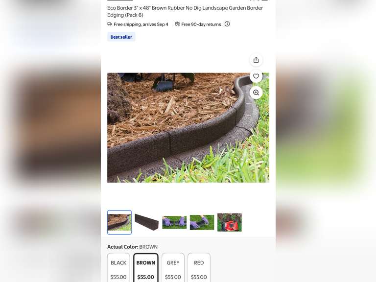 Eco Border 3" x 48" Brown Rubber No Dig Landscape Garden Border Edging (Pack 6)