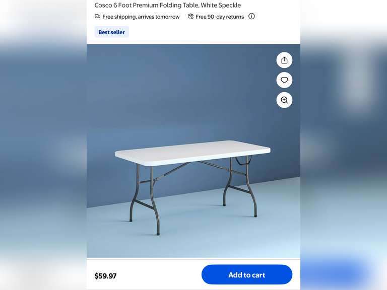 Cosco 6 Foot Premium Folding Table, White Speckle