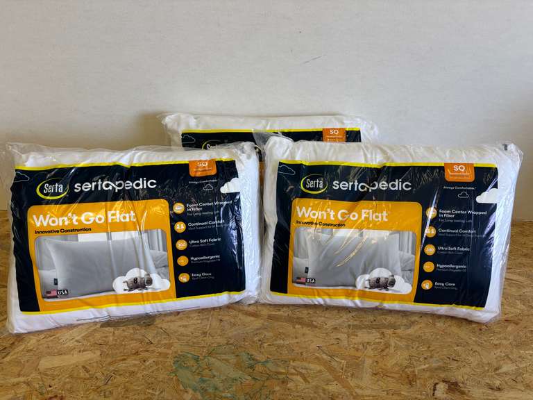 Sertapedic Won't Go Flat Standard/Queen Bed Pillow, Hypoallergenic 3 Count