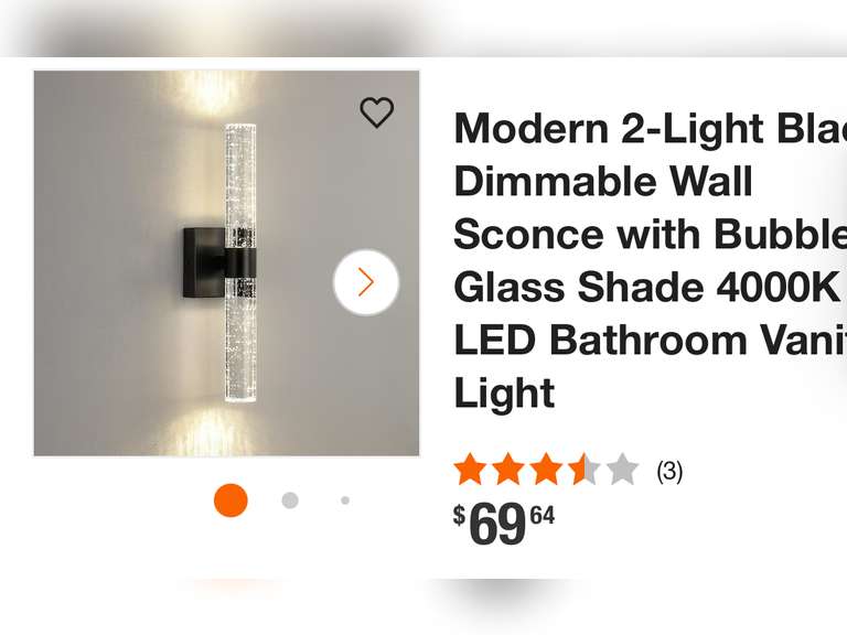 Modern 2-Light Black Dimmable Wall Sconce with Bubble Glass