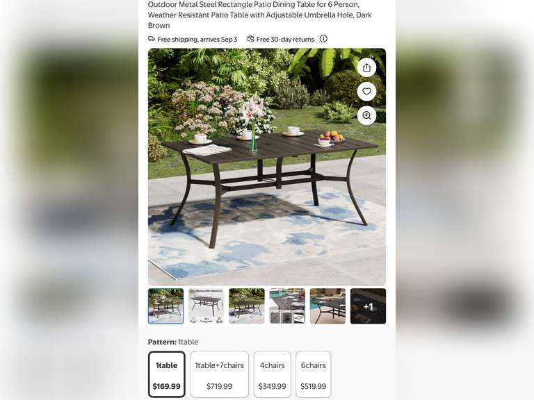 Outdoor Metal Steel Rectangle Patio Dining Table for 6 Person, Weather Resistant, Dark Brown