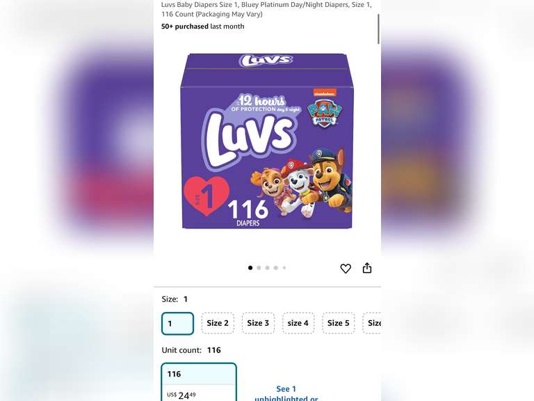 Luvs Baby Diapers Size 1, Bluey Platinum Day/Night Diapers, Size 1,