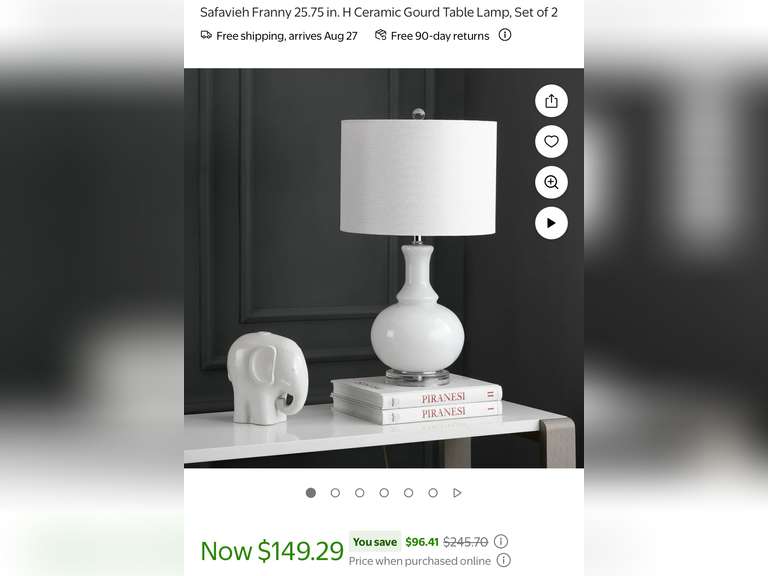 Safavieh Franny 25.75 in. H Ceramic Gourd Table Lamp, Set of 2