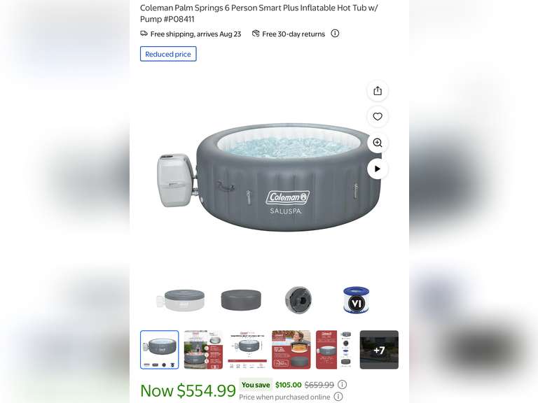 Coleman Palm Springs 6 Person Smart Plus Inflatable Hot Tub w/ Pump