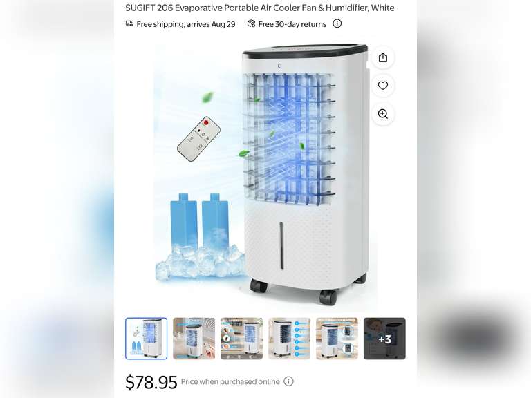 SUGIFT 206 Evaporative Portable Air Cooler Fan & Humidifier, White