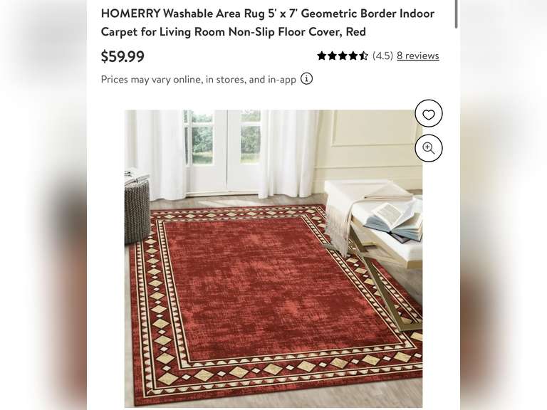 HOMERRY Washable Area Rug 5' x 7' Geometric Border