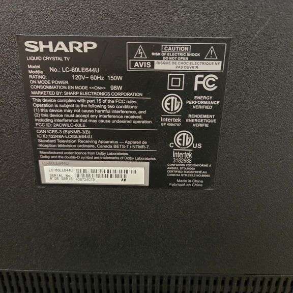 (1) Wood TV with 4 Doors 60" x 16.5" x 30", (1) Sharp 60" LCD