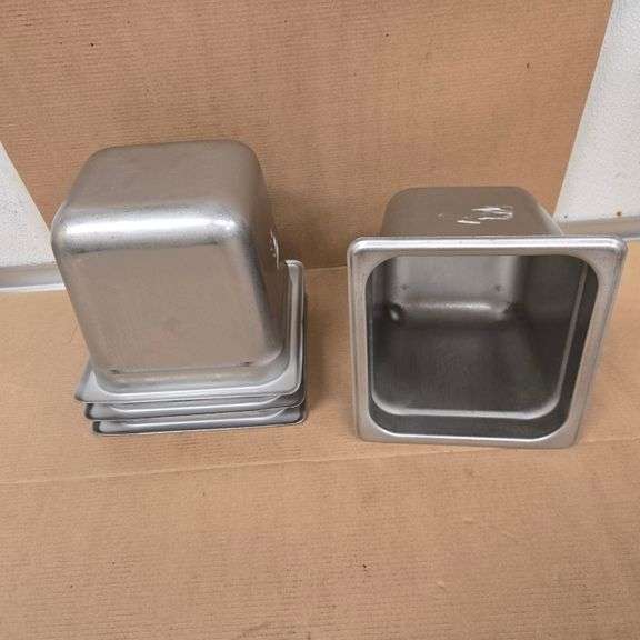 (4) Browne Sixth Size 6" Deep Stainless Steel Hotel Pans - Model # 22166 - NSF Approved