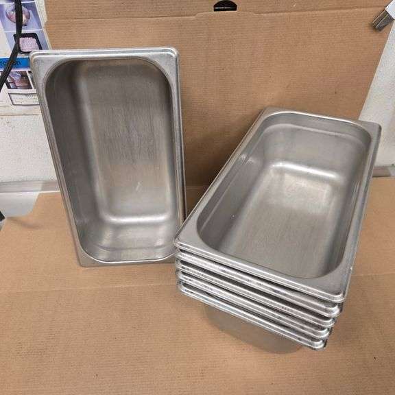(6) Browne Third Size 4" Deep Stainless Steel Hotel Pans - Model # 22134 - NSF Approved