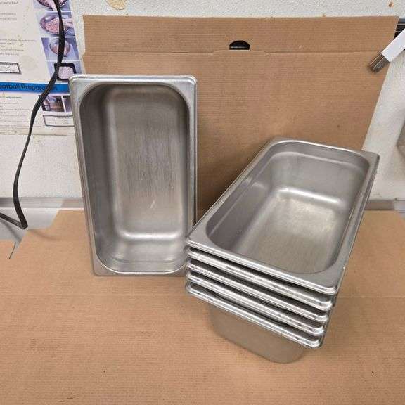 (6) Browne Third Size 4" Deep Stainless Steel Hotel Pans - Model # 22134 - NSF Approved