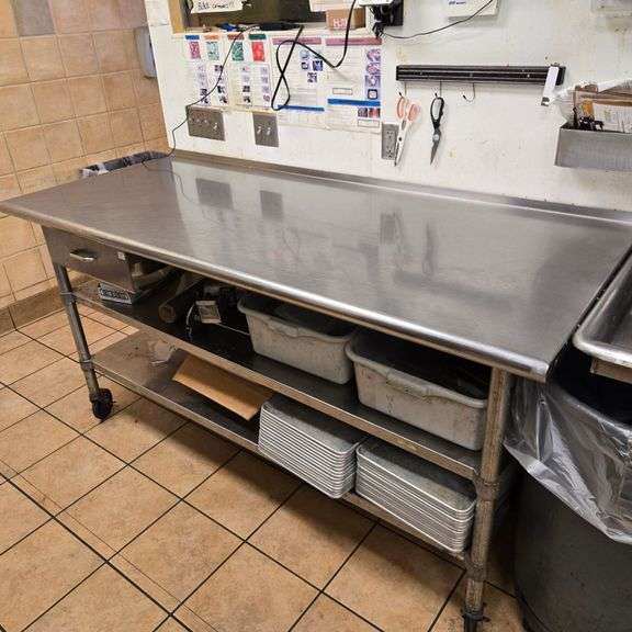 Duke Stainless Steel Work Table on Casters with Stainless Legs and Double Under Shelf and Drawer ...