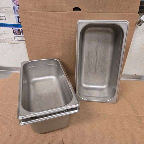 (3) Browne Third Size 4" Deep Stainless Steel Hotel Pans - Model # 22134 - NSF Approved