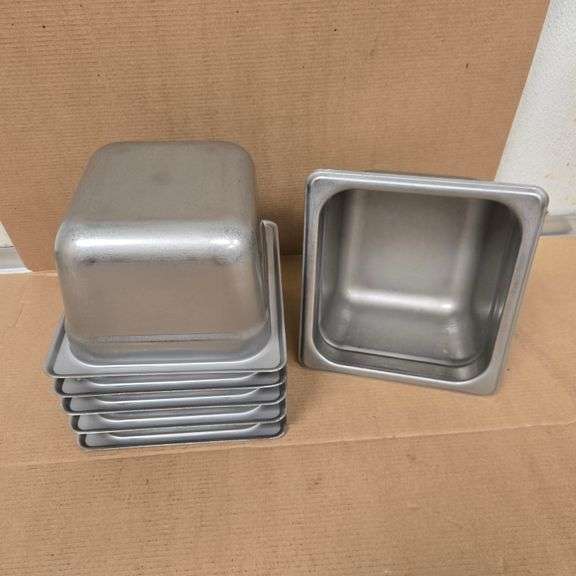(6) Browne Sixth Size 4" Deep Stainless Steel Hotel Pans - Model # 22164 - NSF Approved