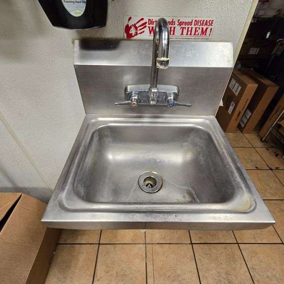 Stainless Steel Wall Mount Hand Sink with Faucet and Drain - 17" x 15"