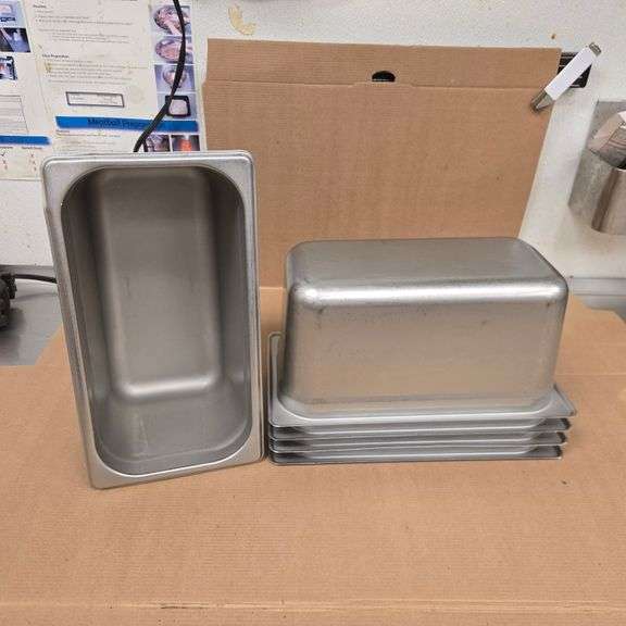 (5) Browne Third Size 6" Deep Stainless Steel Hotel Pans - Model # 22136 - NSF Approved