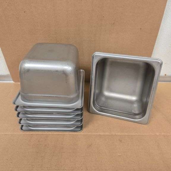 (6) Browne Sixth Size 4" Deep Stainless Steel Hotel Pans - Model # 22164 - NSF Approved