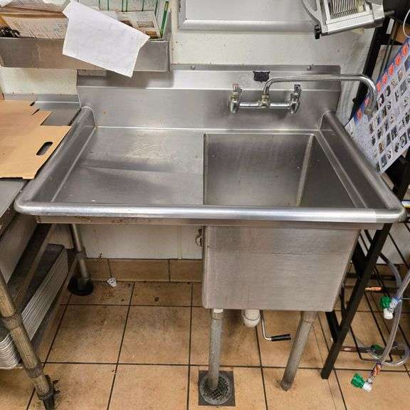 Duke Stainless Steel 1 Compartment Vegetable Prep Sink with Drainboard on Left; Faucet; and Lever...