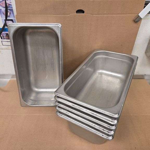 (6) Browne Third Size 4" Deep Stainless Steel Hotel Pans - Model # 22134 - NSF Approved