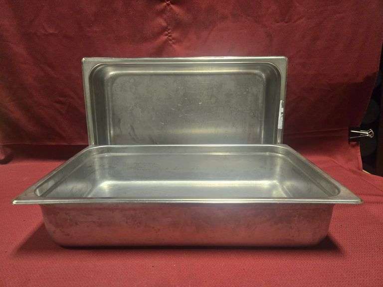 (2) Winco Full Size 4" Deep Stainless Steel Hotel Pans - Model # SPJM-104 - NSF Approved