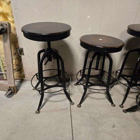 (2) Wood Topped Bar Stools with 5 Height Settings