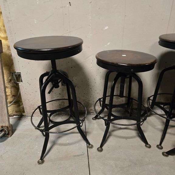 (2) Wood Topped Bar Stools with 5 Height Settings