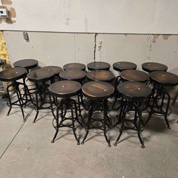 (2) Wood Topped Bar Stools with 5 Height Settings