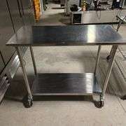 John Boos Stainless Steel Work Table on Casters with Stainless Legs and Under Shelf - 48" x 24" x...