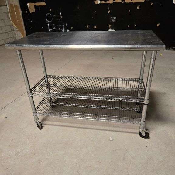 Stainless Steel Work Table on Casters with Metro Style Legs and Two Undershelves - 49.25" x 24" x...