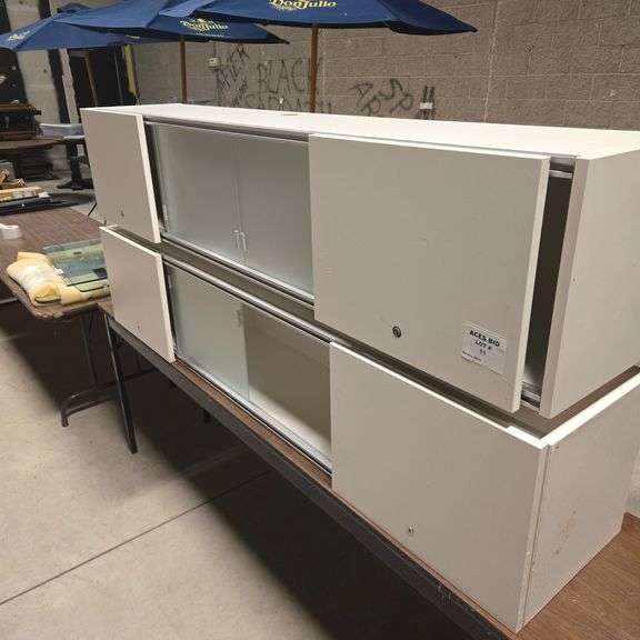 (2) Wooden Cabinets with Sliding Doors - 72" x 15" x 15"