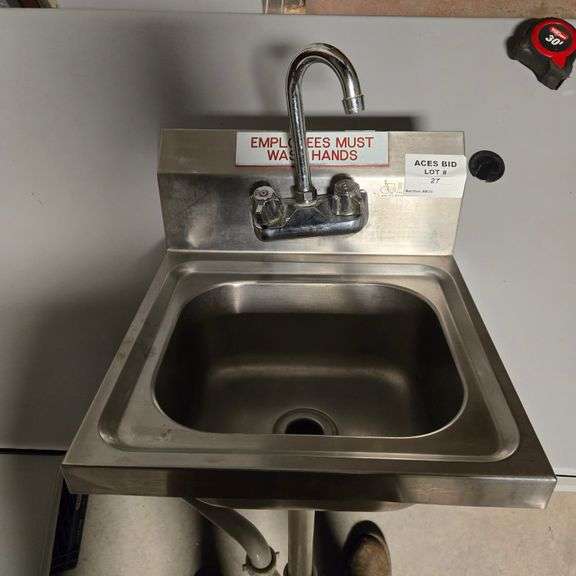 Stainless Steel Wall Mount Hand Sink with PVC Drain and 4 Inch on Center Faucet - 16" x16.5"