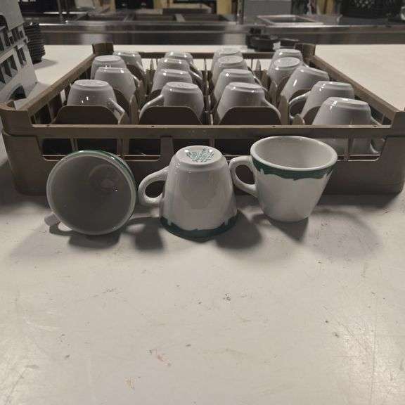 (20) Shenango 6 Oz. Ceramic Coffee Mugs with Green Border Decal