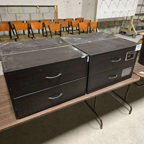(2) Dark Wood Cabinets with 2 Drawers - 24" x 12" x 16"
