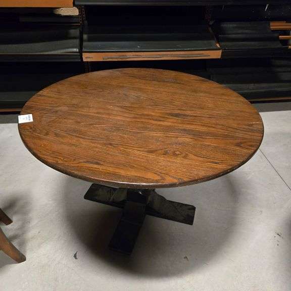 Dark Oak Table with Dark Oak Cross Base - 44" x 44" x 32" - (Chairs not Included)