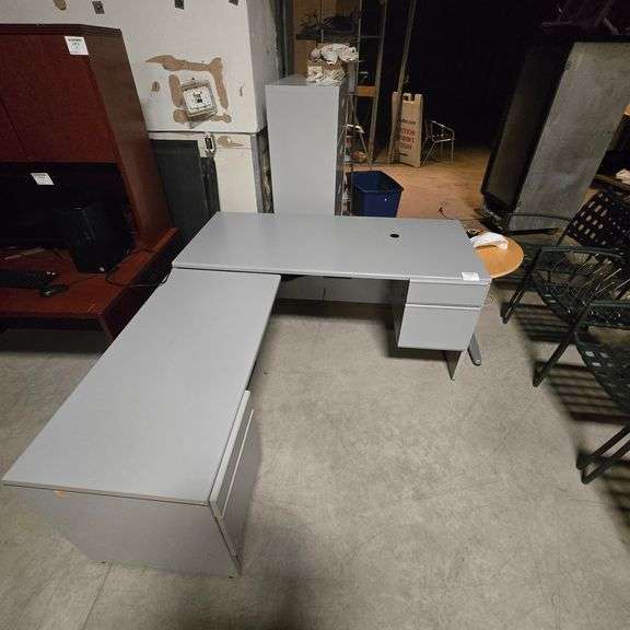 Corner Table with 4 Drawers and Underdesk Keyboard Holder - 66" x 75" x 30"