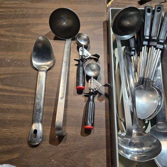 (10) Assorted Vollrath Stainless Steel Serving Spoons, (2) Vollrath 8oz Stainless Steel Ladles, (...