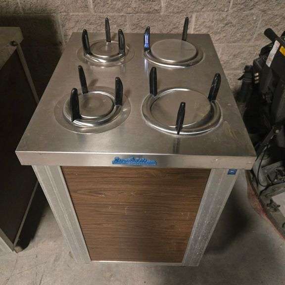 Servo Lift Plate Dispenser on Casters with Wood Laminate Trim - 24" x 28.5" x 36" - NSF Approved