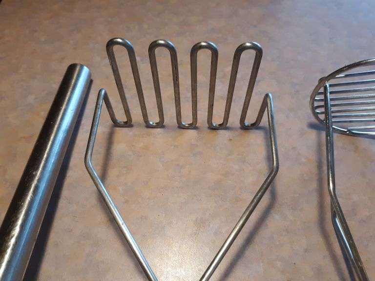 (2) 15" Potato Mashers with Stainless Steel Handles, (1) 12" Potato Masher with Stainless Steel H...