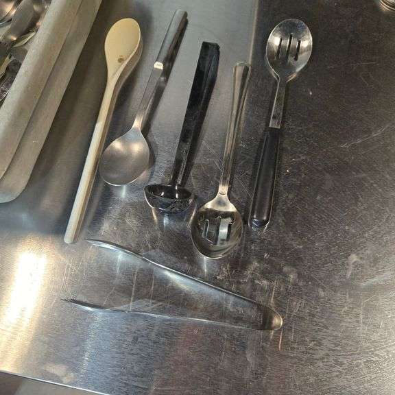 Assorted Kitchen Utensils as Pictured with 5" Deep Bus Tub and Pot Holder