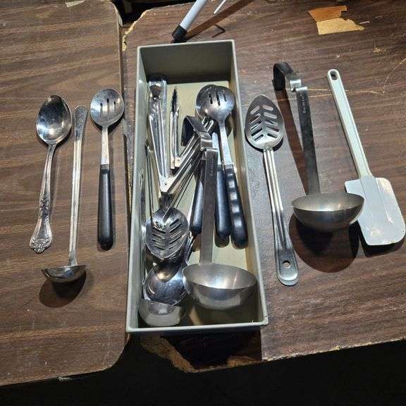 (10) Assorted Vollrath Stainless Steel Serving Spoons, (4) Assorted Tongs, (2) Vollrath 8oz Ladle...