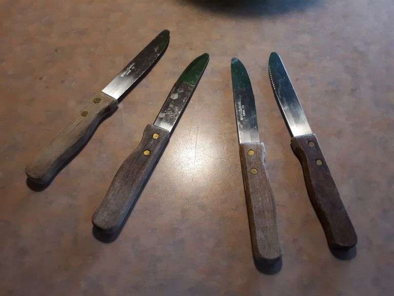 (14) Assorted 5" Steak Knives with Wood Handles